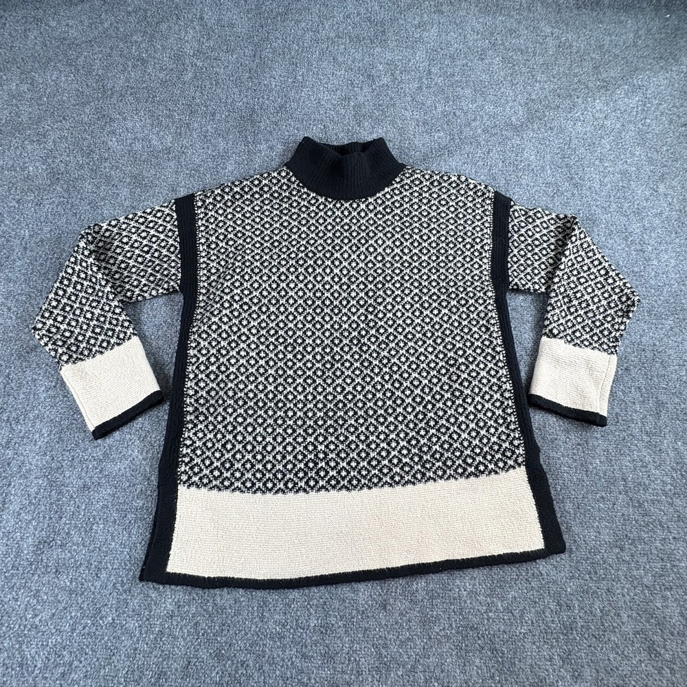 J.Jill Sweater Women XS Black Cream Turtleneck Classic Boho Cottagecore Office